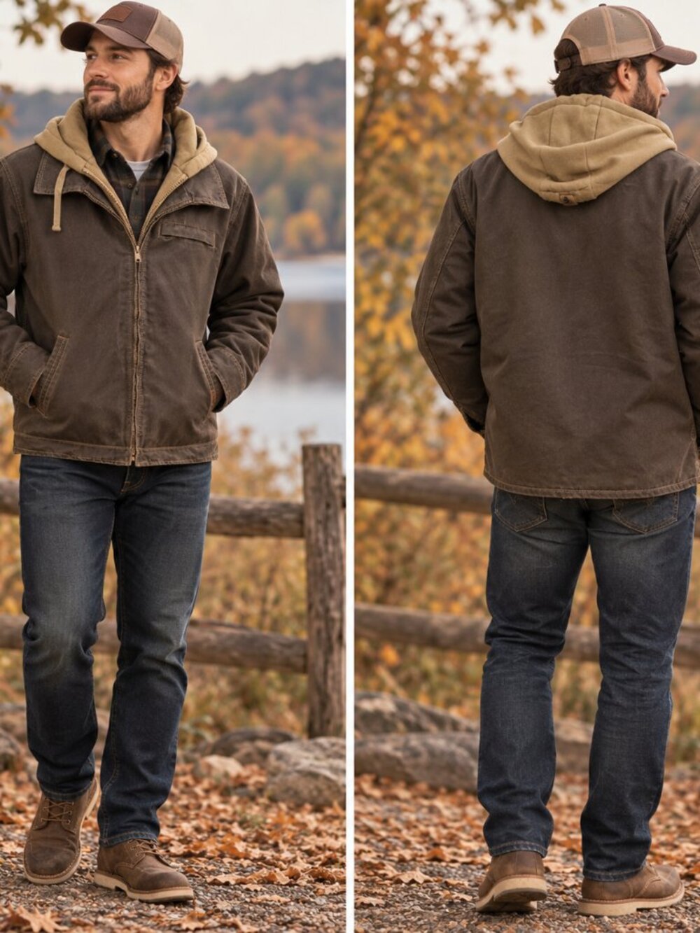 Legendary Whitetails Men’s Large Brown Canvas Hooded Rugged Workwear Jacket